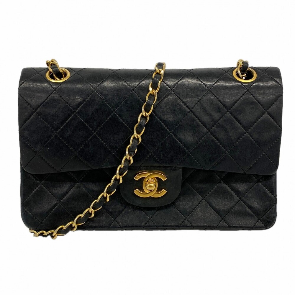 Chanel Matelassé Shoulder Bag, Double Flap, Chain, Lambskin, Black, Women's